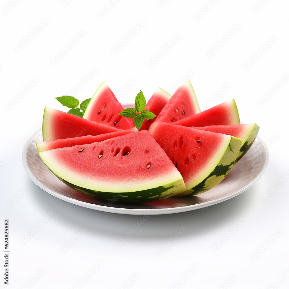 Juicy delicious watermelon lies on beautiful plate, Ai generated Juicy delicious watermelon lies on beautiful plate, Ai generated