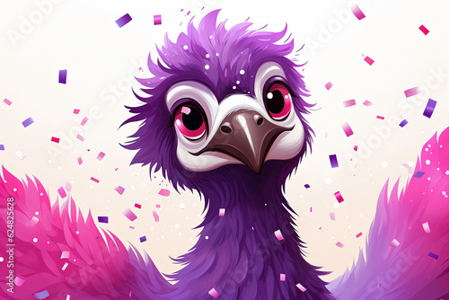 cute cartoon emu with confetti sprinkles, a low poly illustration, adorable character, mascot, concept, digital art