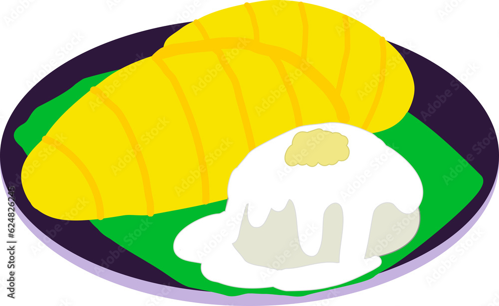 mango sticky rice cartoon in icon style mango sticky rice cartoon in icon style
