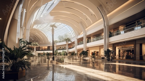 A modern shopping mall photo realistic illustration - Generative AI.