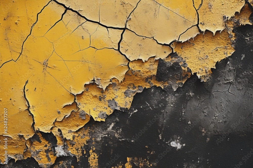 Saffron Yellow Black Cracked Wall AI Generated