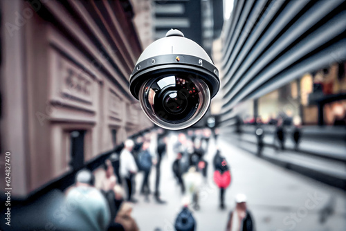 Security CCTV camera in office building.Generative AI