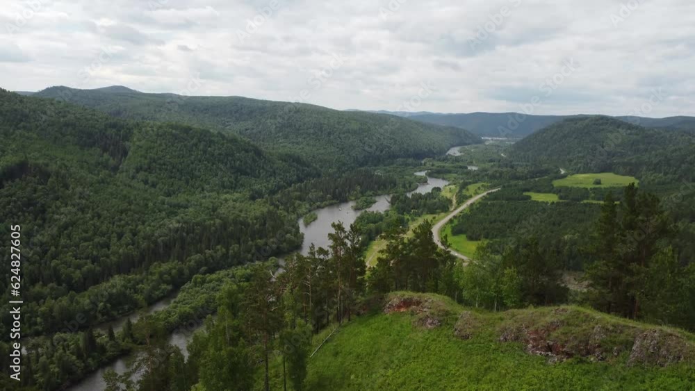 Flying over the beautiful mountain River and beautiful forest. Flying over the beautiful mountain River and beautiful forest.
