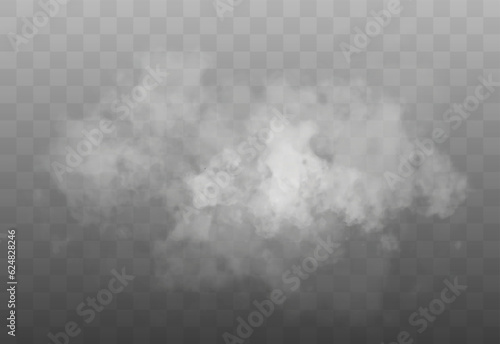 White smoke cloud isolated on transparent background. Vector smoke or fog