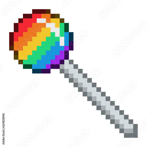 LGBT Pride Rainbow Lollipop, Pixel Art Icon, Isolated