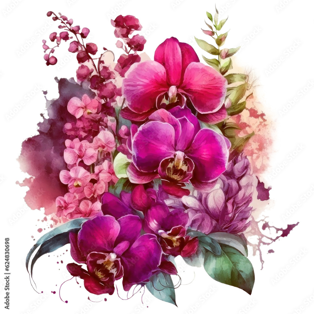 Φωτογραφία Viva magenta Orchid Flower bouquet, vibrant pink floral arrangement watercolor i