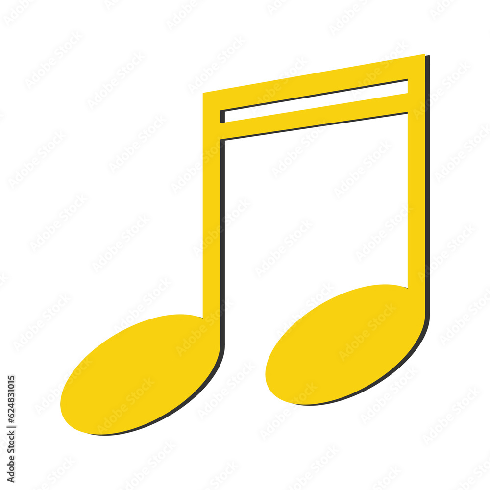 Musical Note, Color Yellow Slanted Beamed Sixteenth Note Musical Note, Color Yellow Slanted Beamed Sixteenth Note