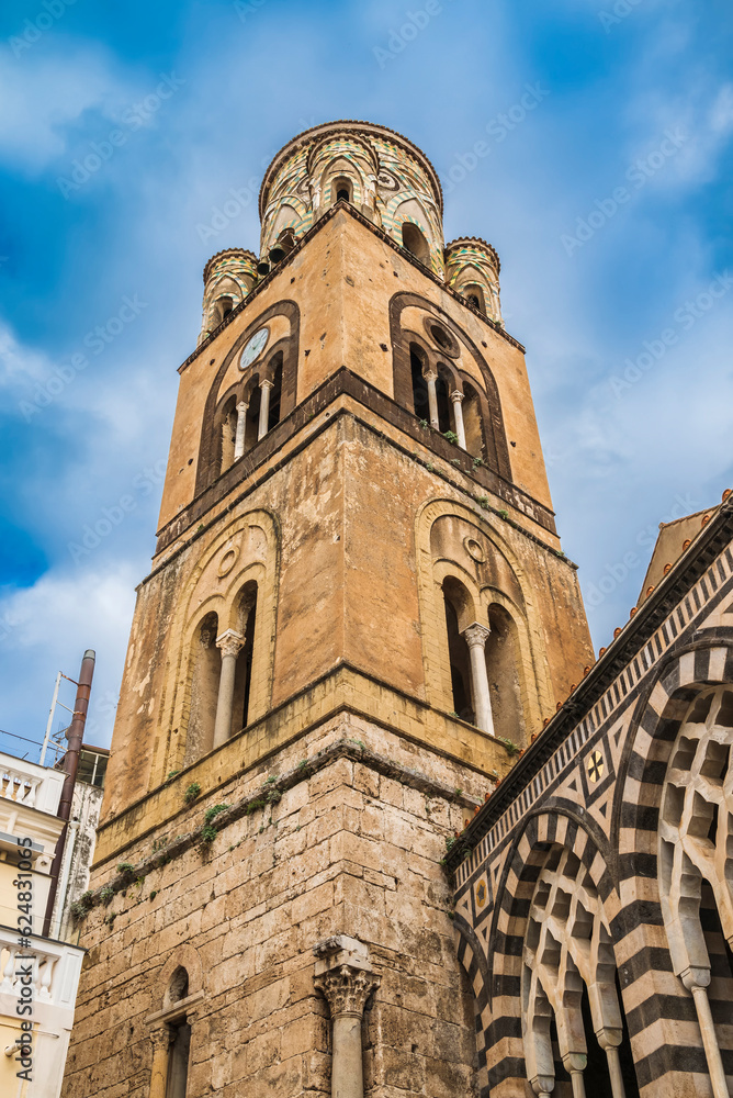 The bell tower of Amalfi Cathedral was constructed between the 12th and 13th centuries.