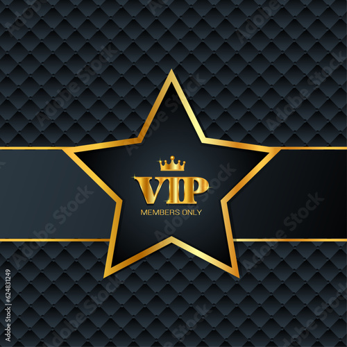 Golden vip card with star and crown. Luxury abstract invitation. Vector illustration