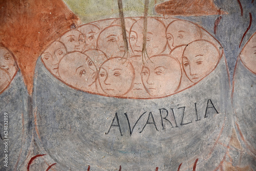 Vászonkép Fresque du chaudron de l'avarice à l'église San Tommaso de Pastoreccia