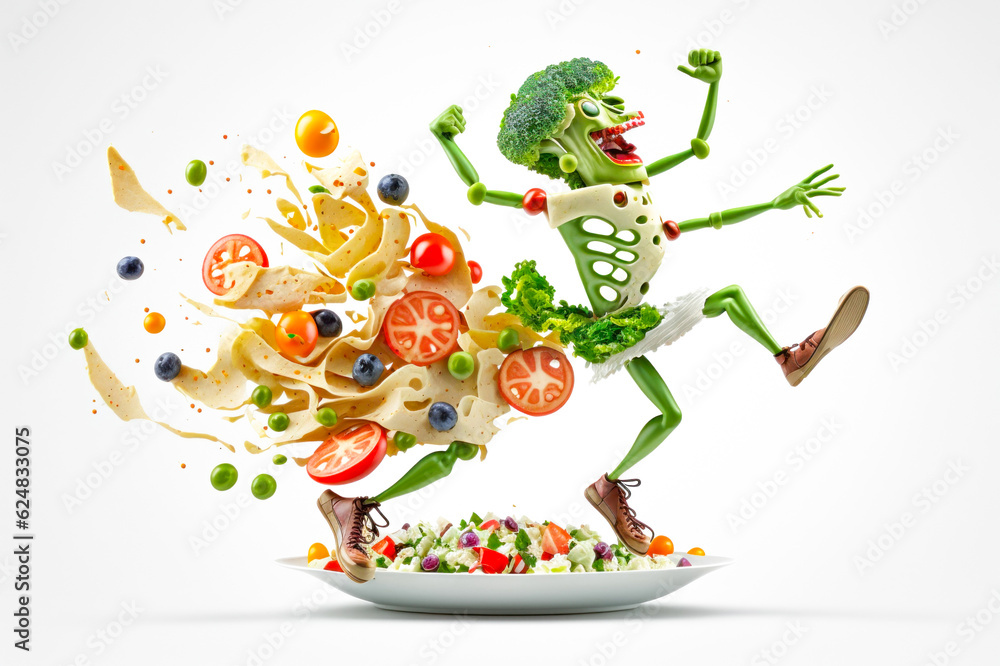 Fototapeta premium Cute happy veg isolated on a white background.Generative AI