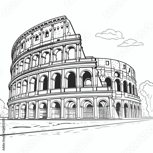 Colosseum hand-drawn comic illustration. Colosseum. Vector doodle style cartoon illustration