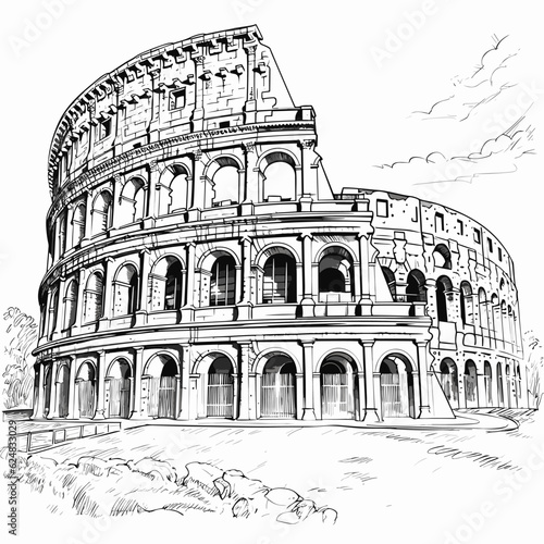 Colosseum hand-drawn comic illustration. Colosseum. Vector doodle style cartoon illustration