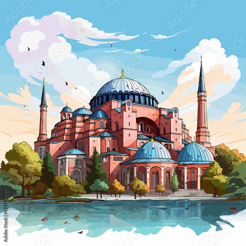 Hagia Sophia hand-drawn comic illustration. Hagia Sophia. Vector doodle style cartoon illustration