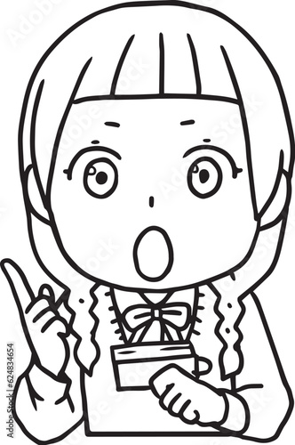 暗記カードで単語を覚える女子線画