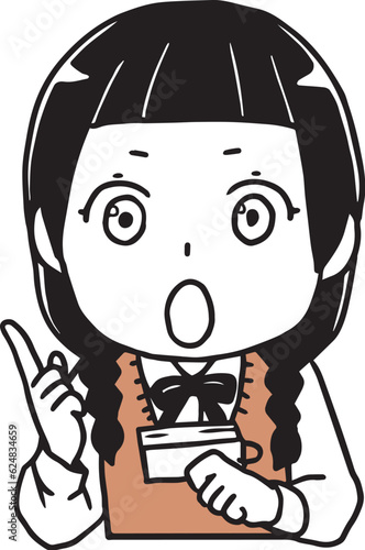 暗記カードで単語を覚える女子単色