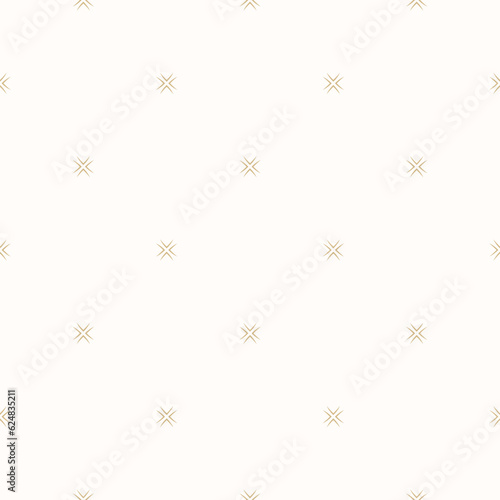 Simple minimal floral pattern. Golden vector minimalist seamless texture with tiny flower shapes  dots. Abstract white and gold geometric background. Luxury repeat design for print  decor  wallpaper