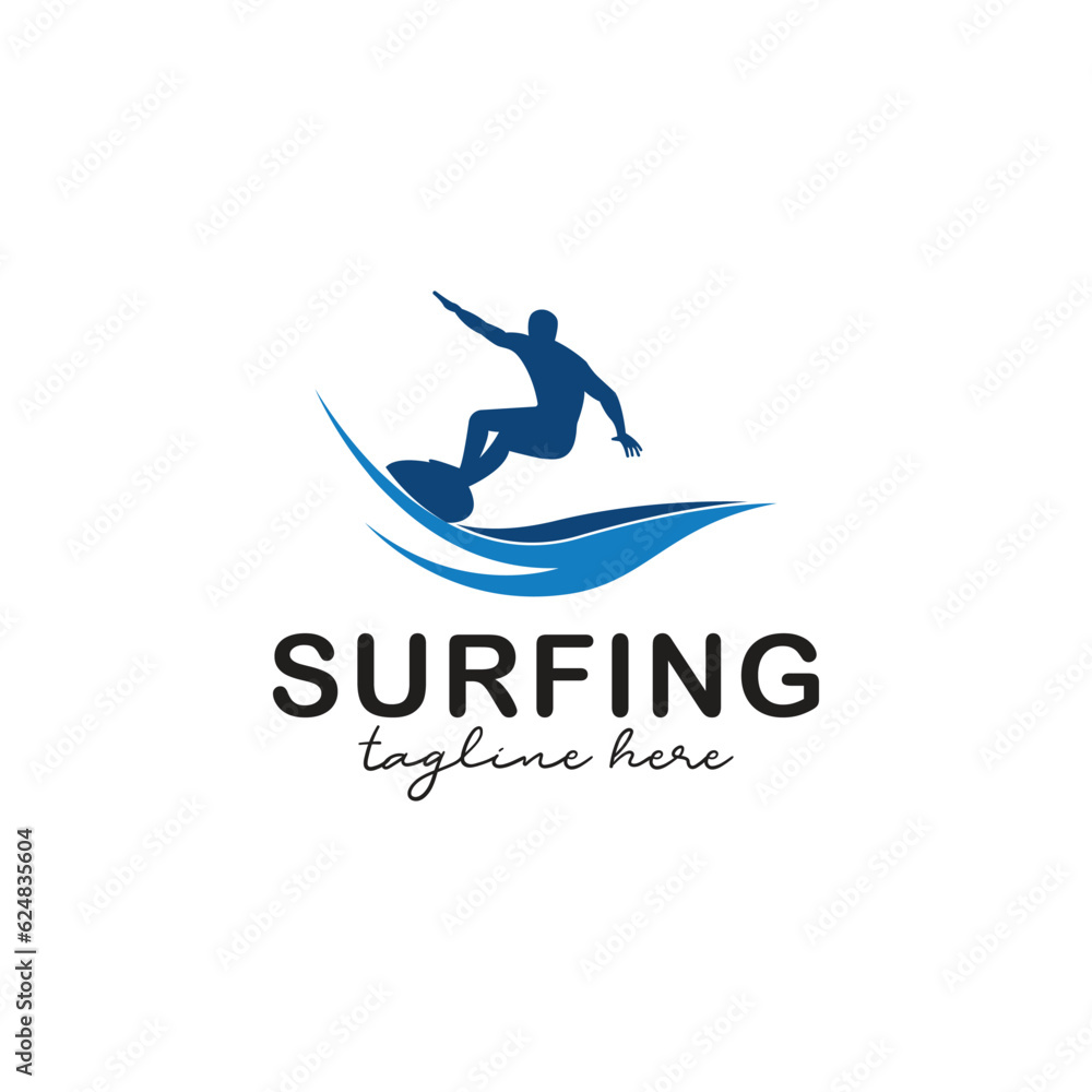 Surfer Logo Design Inspiration. Surfboarder Vector Template.