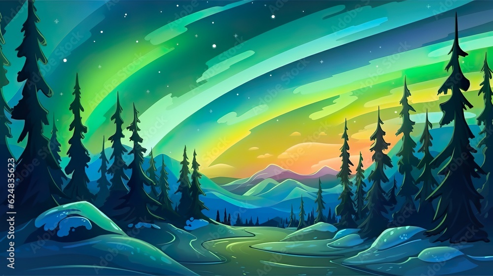 Abstract background aurora borealis. Enchanting illustration of the aurora borealis in neon colors for a captivating nature-themed banner design. Generative AI.