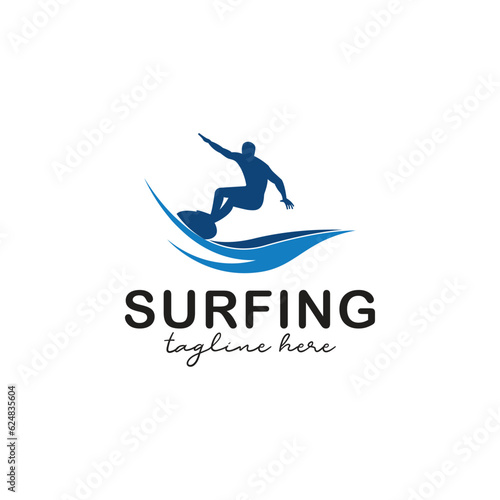 Surfer Logo Design Inspiration. Surfboarder Vector Template.