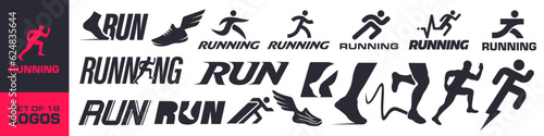 Running icon set. Run logo. Run symbol set. Silhouette style.