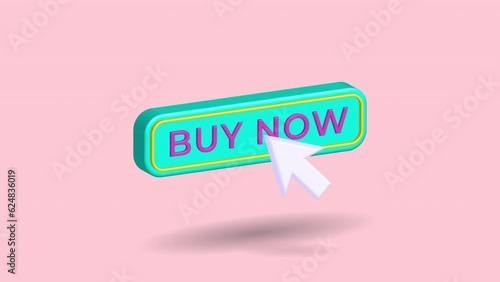 3D buy now button with mouse click in pastel color. Animated video template, versatile and can be customized to fit various design needs, makes it easy to use in presentations, social media posts etc