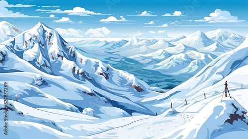 Abstract background snow covered mountains. The breathtaking scenery of snow-capped mountains in nature with an engaging and creative illustration. Generative AI. © Andrey