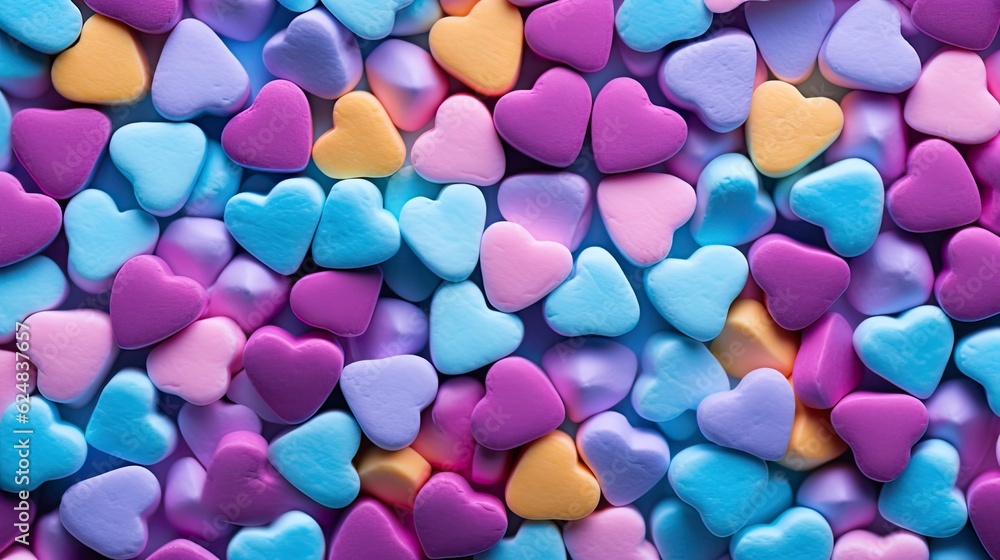 Closeup of Multicolored Marshmallows,heart  shape of Marshmallows background,Generative AI.