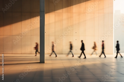 Fototapeta Blurred people walking in modern city by Generative AI