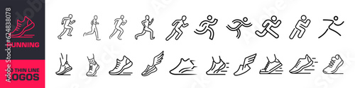 Running icon set. Run symbol set. Linear style.