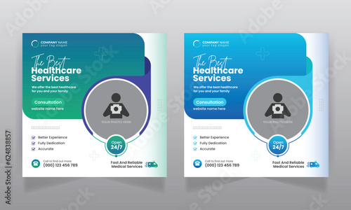 Medical healthcare social media post design and web banner template