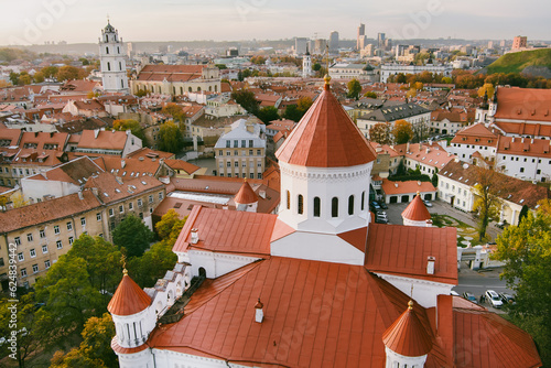Aerial view of the Cathedral of the Theotokos in Vilnius, the main Orthodox Christian church of Lithuania, located in Uzupis district of Vilnius. photo