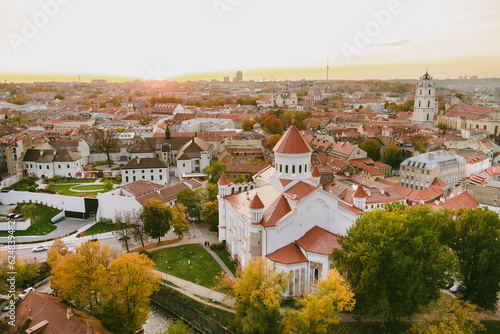 Aerial view of the Cathedral of the Theotokos in Vilnius, the main Orthodox Christian church of Lithuania, located in Uzupis district of Vilnius. photo