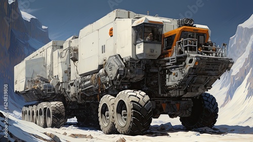 A painting of a large truck in the snow. Generative AI.