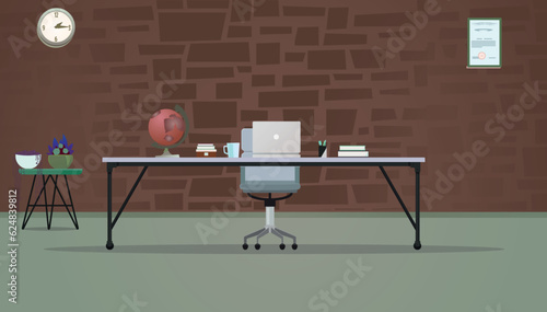 Laptop computer with  monitor on a desk in office empty space