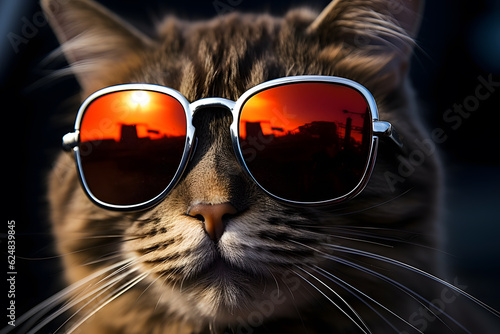 Adorable cat wearing a stylish red sunglasses