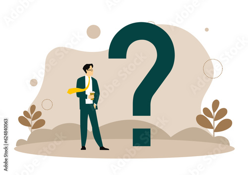 Question mark, obtaining information of interest. Problem and solution concept metaphor. FAQ help. Decision of information task, ask questions and receive answers.