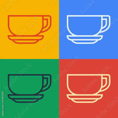 Pop art line Coffee cup icon isolated on color background. Tea cup. Hot drink coffee. Vector