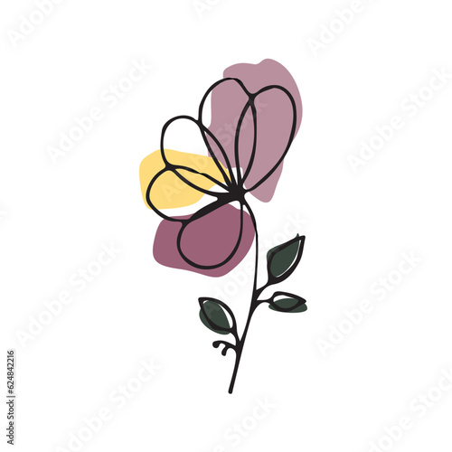 Wallpaper Mural Vector illustration. Flower in black outline in puff drawing style with colored graphic elements Torontodigital.ca