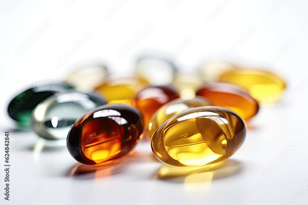 Vitamin capsules with oil, medical supplement. Vitamin capsules with oil, medical supplement.