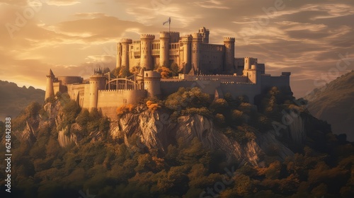 An ancient castle photo realistic illustration - Generative AI.