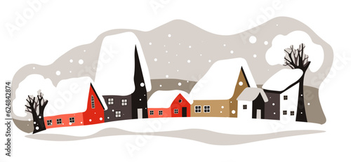 Winter cityscape, houses rooftops covered with snow vector
