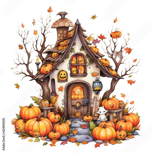 halloween pumpkin halloween pumpkin with castle and house. vector illustration isolated on white Background © Aleena