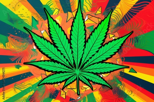 Green pop art style illustration highlighting cannabis ad concept, generative AI