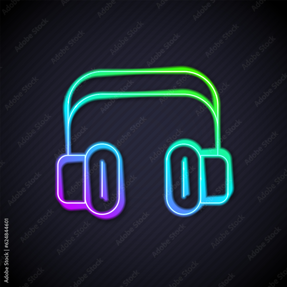 Glowing neon line Headphones icon isolated on black background. Support customer service, hotline, call center, faq, maintenance. Vector Glowing neon line Headphones icon isolated on black background. Support customer service, hotline, call center, faq, maintenance. Vector