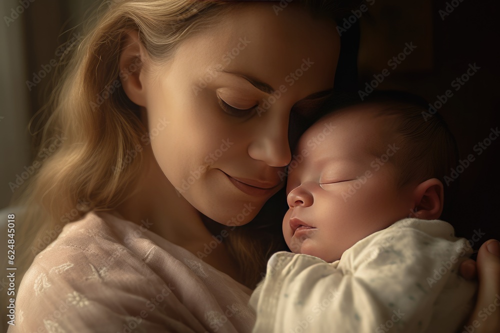 Mother hugging her newborn baby , loving, joyful, AI generated Mother hugging her newborn baby , loving, joyful, AI generated