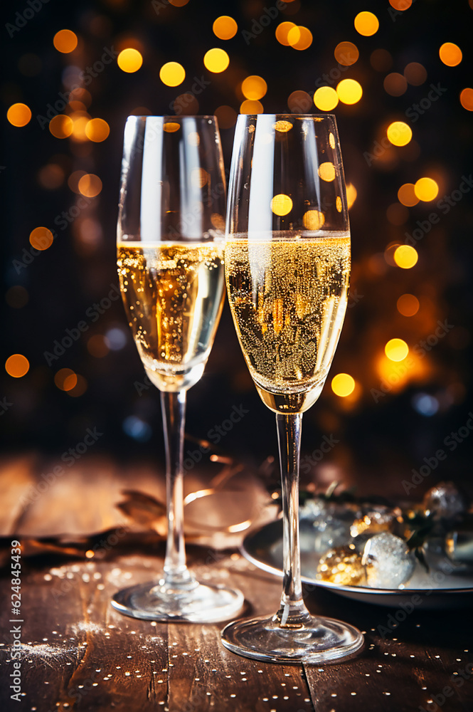 Celebration toast with champagne.New Year's cards. AI generative. Celebration toast with champagne.New Year's cards. AI generative.