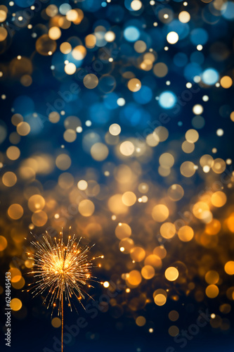 Photographie Blue and gold Abstract background and bokeh on New Year's Eve