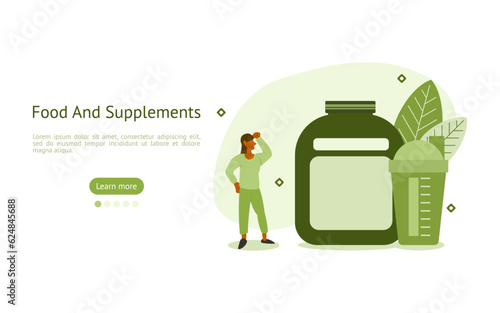 healthy nutrition illustration set. characters opted for whey protein to eating. health food eating concept. vector illustration.