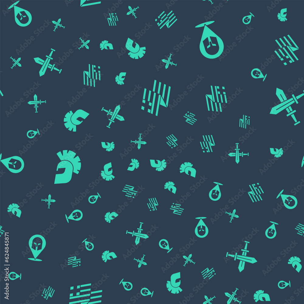 Set Greece national flag, Greek helmet, and Crossed medieval sword on seamless pattern. Vector Set Greece national flag, Greek helmet, and Crossed medieval sword on seamless pattern. Vector